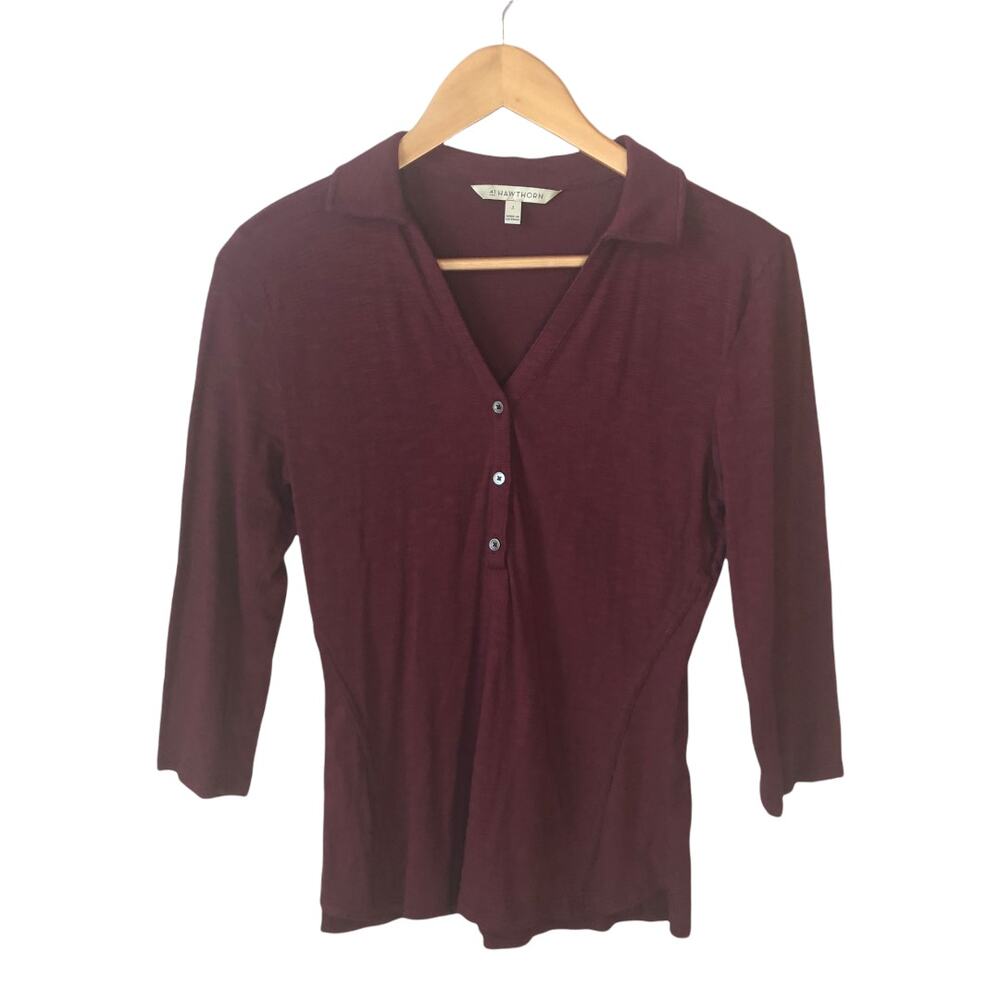 41 Hawthorn Stitchfix Women's Henley Collared 3/4 Sleeve V-Neck Solid Small